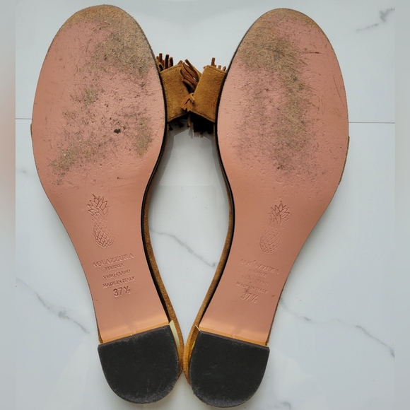 Aquazzura Italy Wild Thing Suede Flats Luxury Slide Sandals Brown EU 37 - Picture 11 of 17